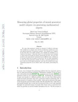Measuring global properties of neural generative model outputs via
  generating mathematical objects