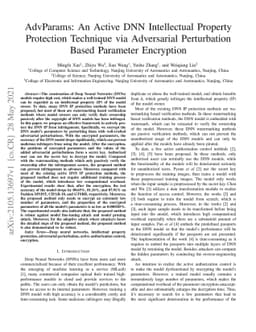 AdvParams: An Active DNN Intellectual Property Protection Technique via
  Adversarial Perturbation Based Parameter Encryption