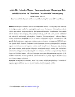 Multi-Tier Adaptive Memory Programming and Cluster- and Job-based
  Relocation for Distributed On-demand Crowdshipping