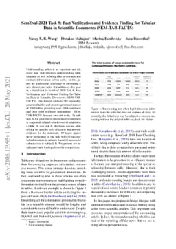 SemEval-2021 Task 9: Fact Verification and Evidence Finding for Tabular
  Data in Scientific Documents (SEM-TAB-FACTS)