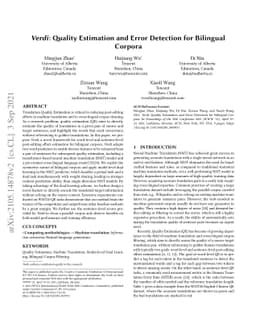 Verdi: Quality Estimation and Error Detection for Bilingual Corpora