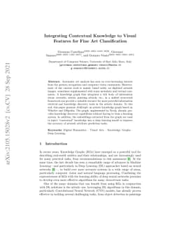 Integrating Contextual Knowledge to Visual Features for Fine Art
  Classification