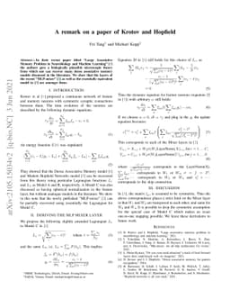 A remark on a paper of Krotov and Hopfield [arXiv:2008.06996]