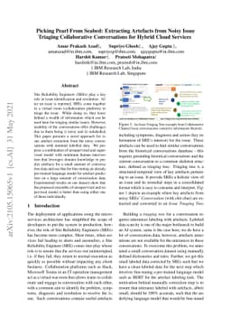 Picking Pearl From Seabed: Extracting Artefacts from Noisy Issue
  Triaging Collaborative Conversations for Hybrid Cloud Services