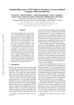 Adapting High-resource NMT Models to Translate Low-resource Related
  Languages without Parallel Data