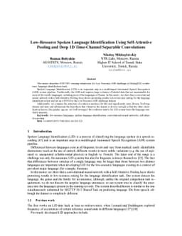 Low-Resource Spoken Language Identification Using Self-Attentive Pooling
  and Deep 1D Time-Channel Separable Convolutions