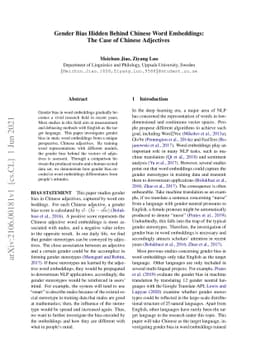 Gender Bias Hidden Behind Chinese Word Embeddings: The Case of Chinese
  Adjectives