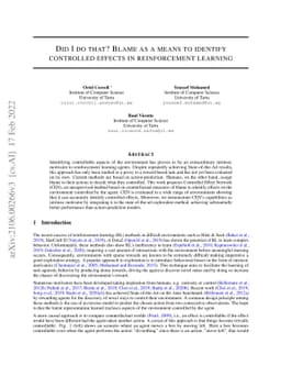 Did I do that? Blame as a means to identify controlled effects in
  reinforcement learning