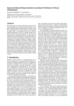 Supervised Speech Representation Learning for Parkinson's Disease
  Classification