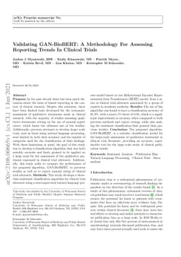 Validating GAN-BioBERT: A Methodology For Assessing Reporting Trends In
  Clinical Trials
