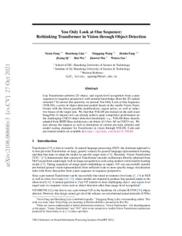 You Only Look at One Sequence: Rethinking Transformer in Vision through
  Object Detection