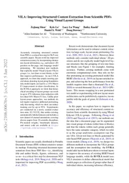 VILA: Improving Structured Content Extraction from Scientific PDFs Using
  Visual Layout Groups