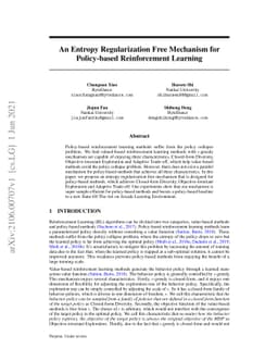 An Entropy Regularization Free Mechanism for Policy-based Reinforcement
  Learning