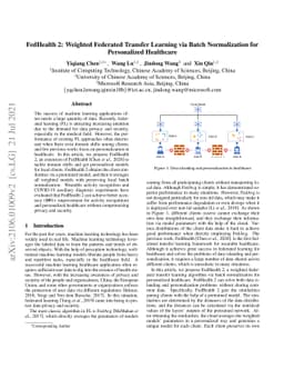 FedHealth 2: Weighted Federated Transfer Learning via Batch
  Normalization for Personalized Healthcare