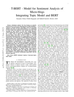 T-BERT -- Model for Sentiment Analysis of Micro-blogs Integrating Topic
  Model and BERT