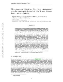 Multilingual Medical Question Answering and Information Retrieval for
  Rural Health Intelligence Access