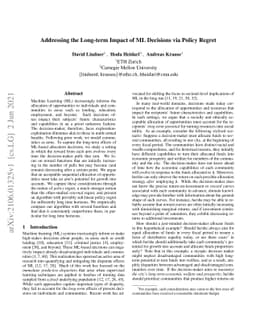Addressing the Long-term Impact of ML Decisions via Policy Regret