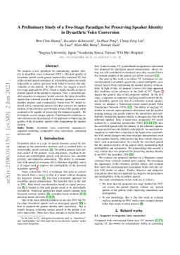 A Preliminary Study of a Two-Stage Paradigm for Preserving Speaker
  Identity in Dysarthric Voice Conversion