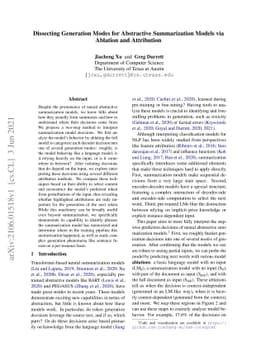 Dissecting Generation Modes for Abstractive Summarization Models via
  Ablation and Attribution