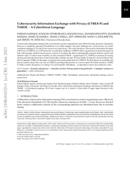 Cybersecurity Information Exchange with Privacy (CYBEX-P) and TAHOE -- A
  Cyberthreat Language