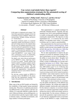 Can vectors read minds better than experts? Comparing data augmentation
  strategies for the automated scoring of children's mindreading ability