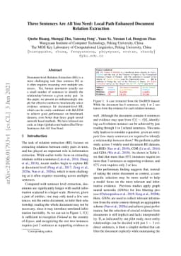 Three Sentences Are All You Need: Local Path Enhanced Document Relation
  Extraction