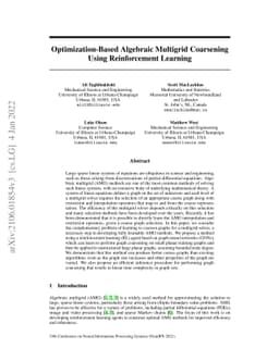 Optimization-Based Algebraic Multigrid Coarsening Using Reinforcement
  Learning