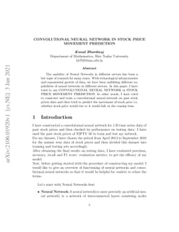 Convolutional Neural Network(CNN/ConvNet) in Stock Price Movement
  Prediction