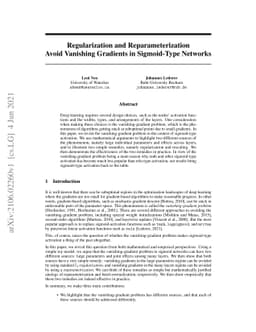 Regularization and Reparameterization Avoid Vanishing Gradients in
  Sigmoid-Type Networks