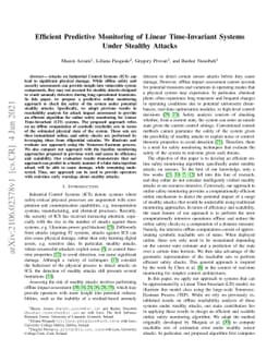 Efficient Predictive Monitoring of Linear Time-Invariant Systems Under
  Stealthy Attacks