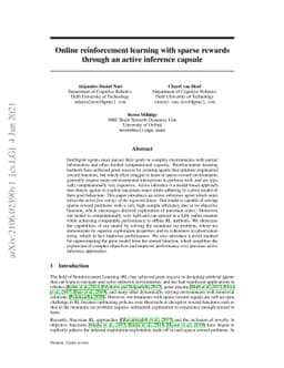 Online reinforcement learning with sparse rewards through an active
  inference capsule