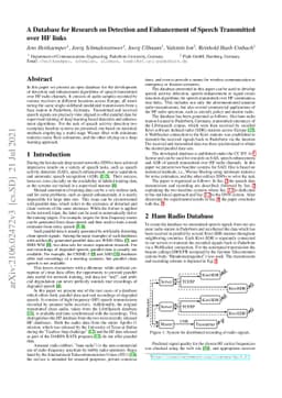 A Database for Research on Detection and Enhancement of Speech
  Transmitted over HF links