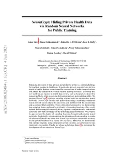 NeuraCrypt: Hiding Private Health Data via Random Neural Networks for
  Public Training