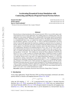 Accelerating Dynamical System Simulations with Contracting and
  Physics-Projected Neural-Newton Solvers