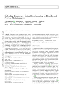 Defending Democracy: Using Deep Learning to Identify and Prevent
  Misinformation