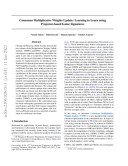 Consensus Multiplicative Weights Update: Learning to Learn using
  Projector-based Game Signatures