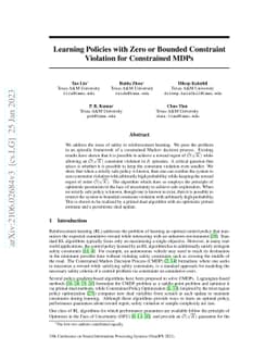 Learning Policies with Zero or Bounded Constraint Violation for
  Constrained MDPs