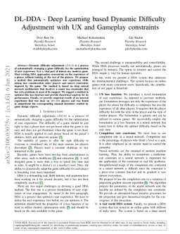 DL-DDA -- Deep Learning based Dynamic Difficulty Adjustment with UX and
  Gameplay constraints