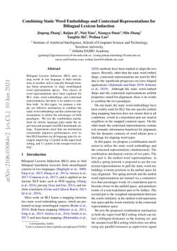 Combining Static Word Embeddings and Contextual Representations for
  Bilingual Lexicon Induction