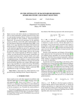 On the Optimality of Backward Regression: Sparse Recovery and Subset
  Selection