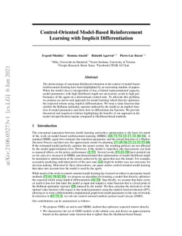 Control-Oriented Model-Based Reinforcement Learning with Implicit
  Differentiation