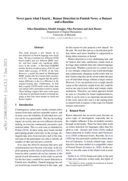 Never guess what I heard... Rumor Detection in Finnish News: a Dataset
  and a Baseline