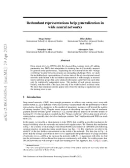 Redundant representations help generalization in wide neural networks