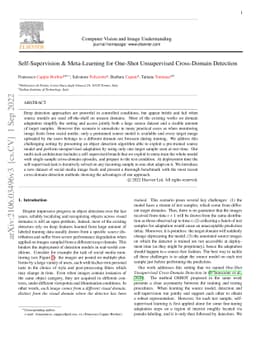 Self-Supervision & Meta-Learning for One-Shot Unsupervised Cross-Domain
  Detection
