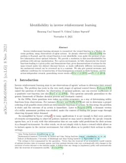 Identifiability in inverse reinforcement learning