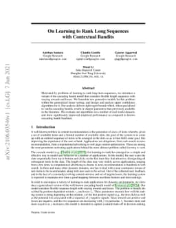 On Learning to Rank Long Sequences with Contextual Bandits