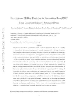 Deep Learning 3D Dose Prediction for Conventional Lung IMRT Using
  Consistent/Unbiased Automated Plans