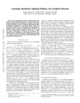 Learning Stochastic Optimal Policies via Gradient Descent