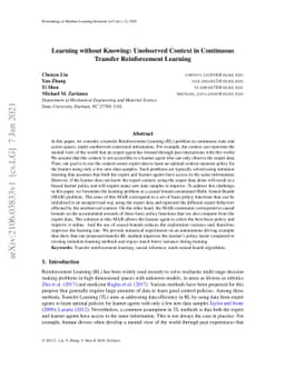 Learning without Knowing: Unobserved Context in Continuous Transfer
  Reinforcement Learning