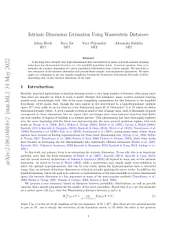 Intrinsic Dimension Estimation Using Wasserstein Distances